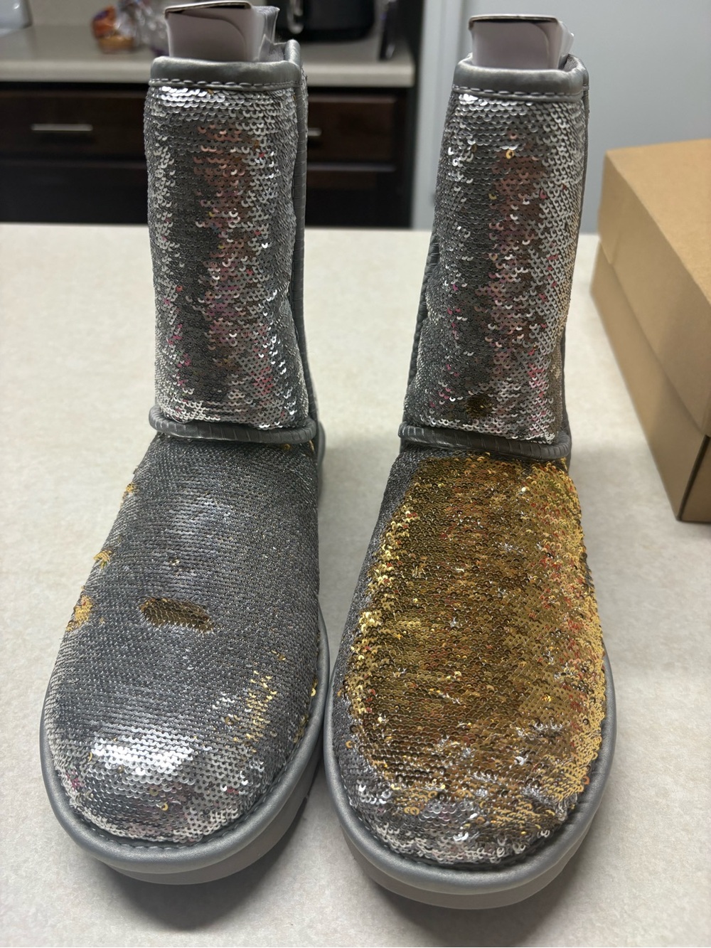 UGG Women's Silver and Gold Sequin Short Boots